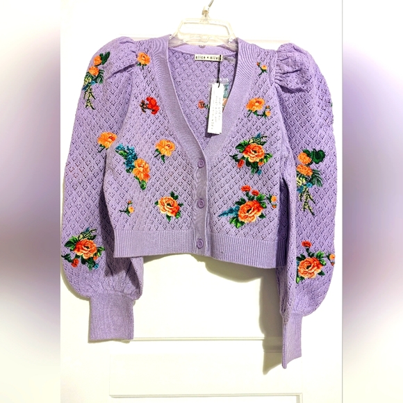Alice + Olivia Morita Puff Sleeve Cardigan - Picture 1 of 7